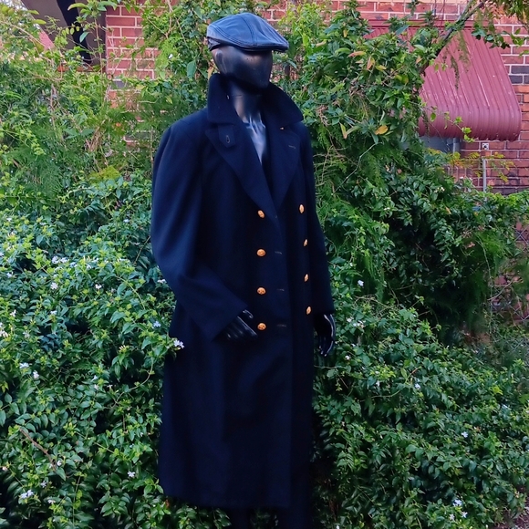 CLOTHING SUPPLY MEN'S VINTAGE BLACK PURE WOOL DOUBLE BREASTED TRENCH - Picture 17 of 17